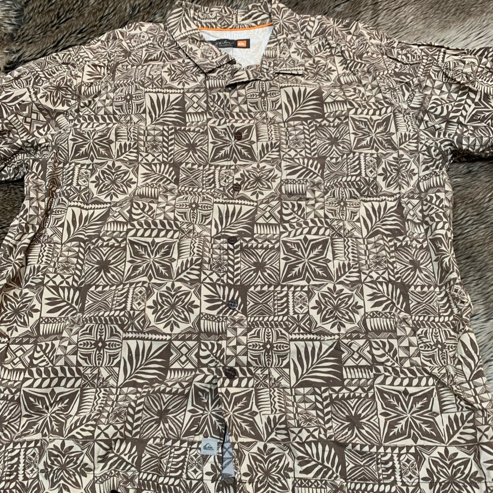 Quiksilver Waterman Collection Aloha Shirt Button-Down Coconut buttons Sz XXL